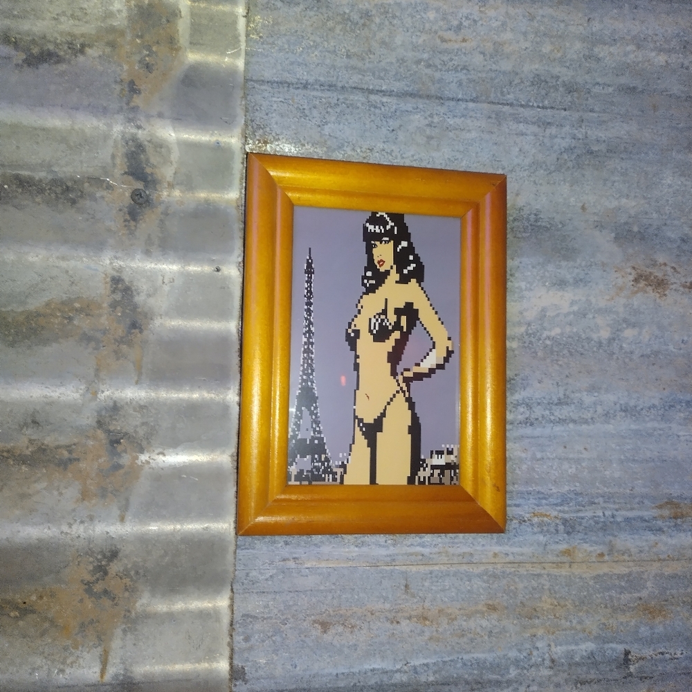8 Bit Bettie Page Rockabilly Pinup in Paris Framed Art Print lo-fi Pixel Art